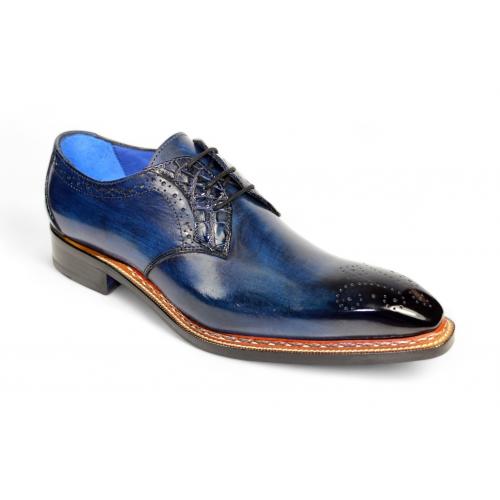 Fennix Italy "Tyler" Navy Genuine Alligator / Italian Calfskin Leather Lace-Up Dress Shoes.